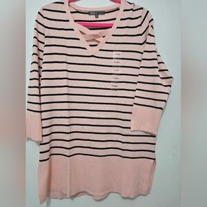 Light weight pink and black stripped sweater..never worn tags on